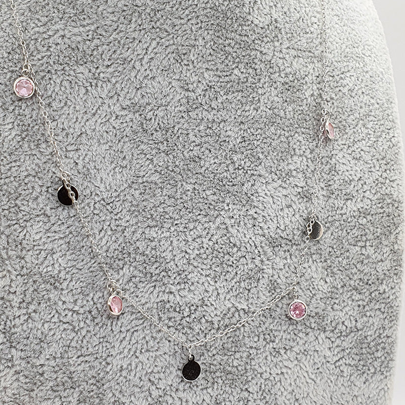 Disc charm necklace with silver discs and CZ image 1