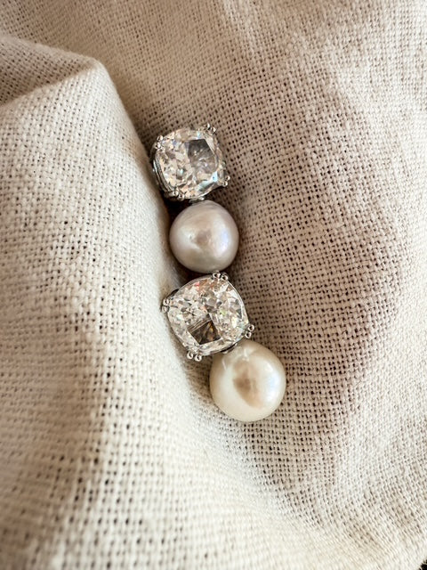Cushion cut pearl earrings image 0